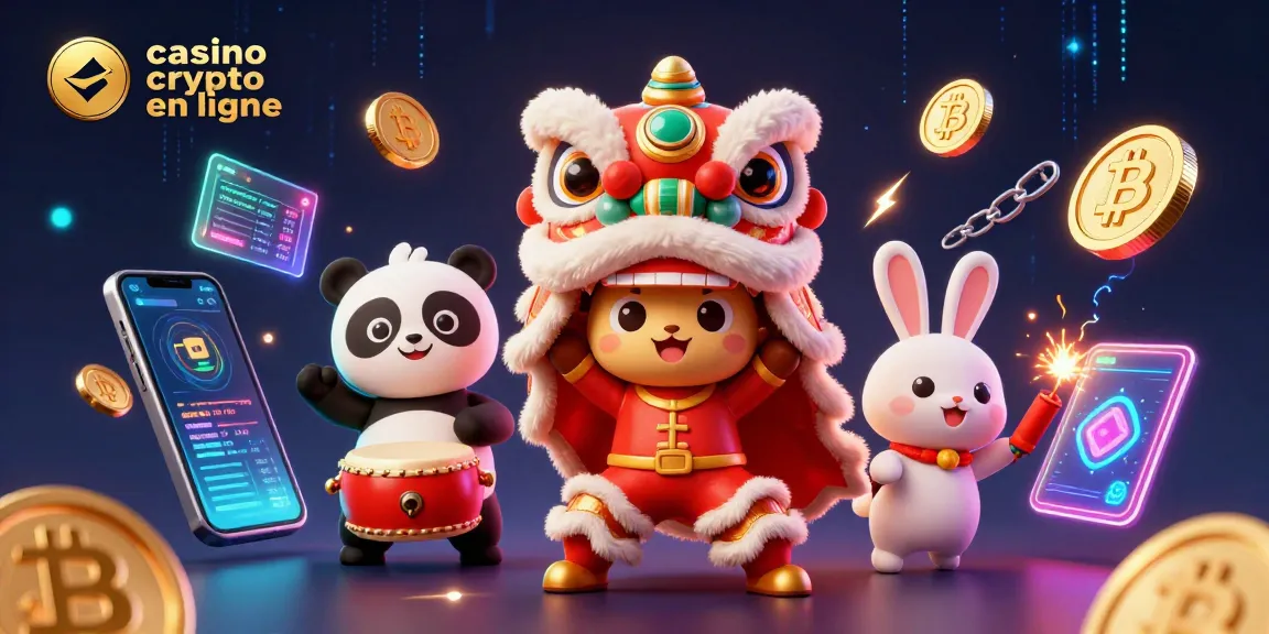 Une illustration animée captivante du casino crypto en ligne avec des personnages chinois traditionnels et des éléments numériques.