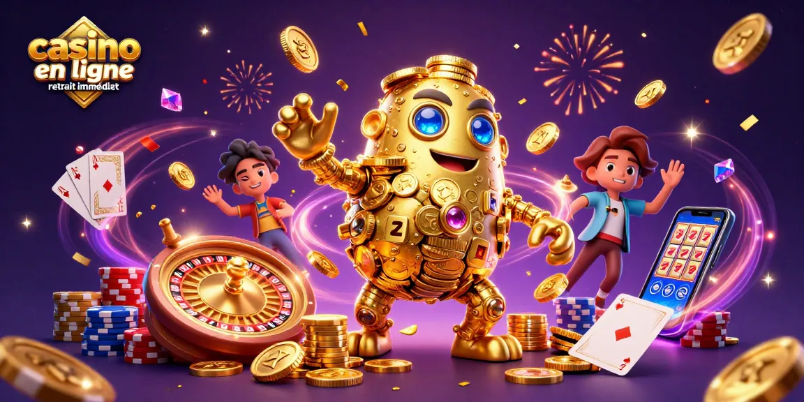 Débloquez vos gains de casino en ligne retrait immédiat avec une machine à sous animée, des pièces et des jeux.