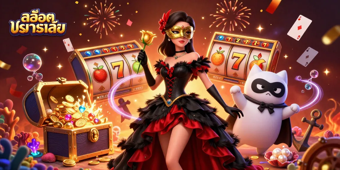 Experience สล็อตทดลองเล่น excitement with a glamorous illustration of a woman and her cat companion amidst vibrant casino elements.
