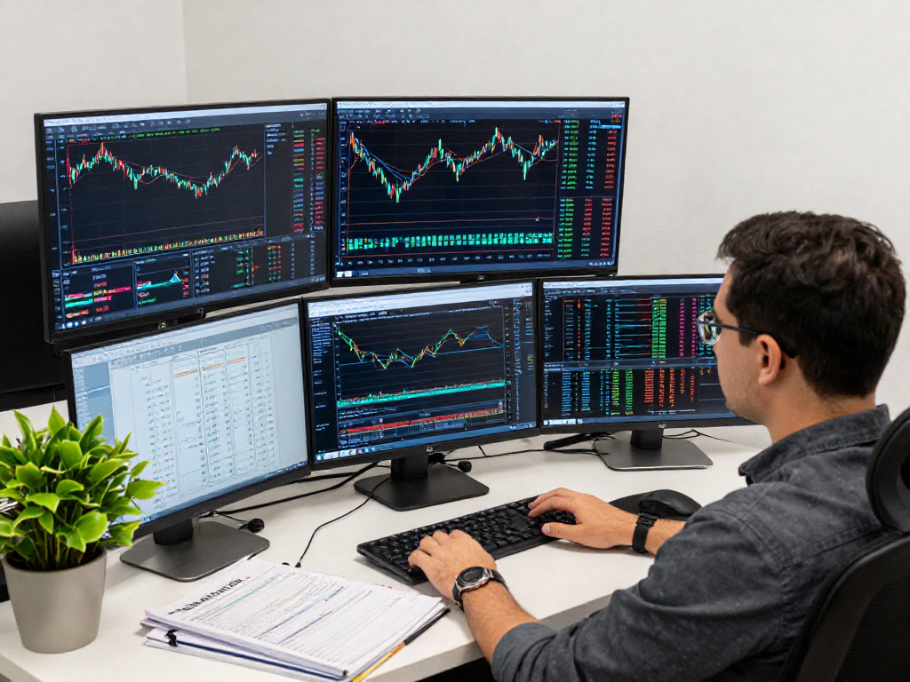 Trader using MetaTrader 5 for real-time market analysis and trading.