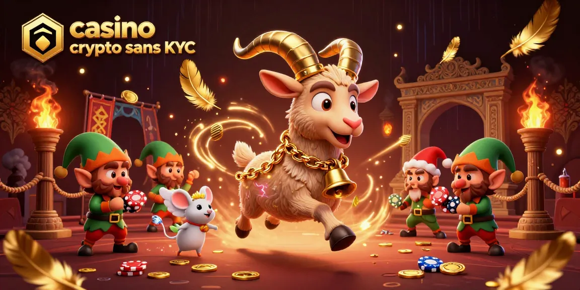 Casino crypto sans KYC : une illustration 3D captivante d'un casino festif dirigé par Krampus.