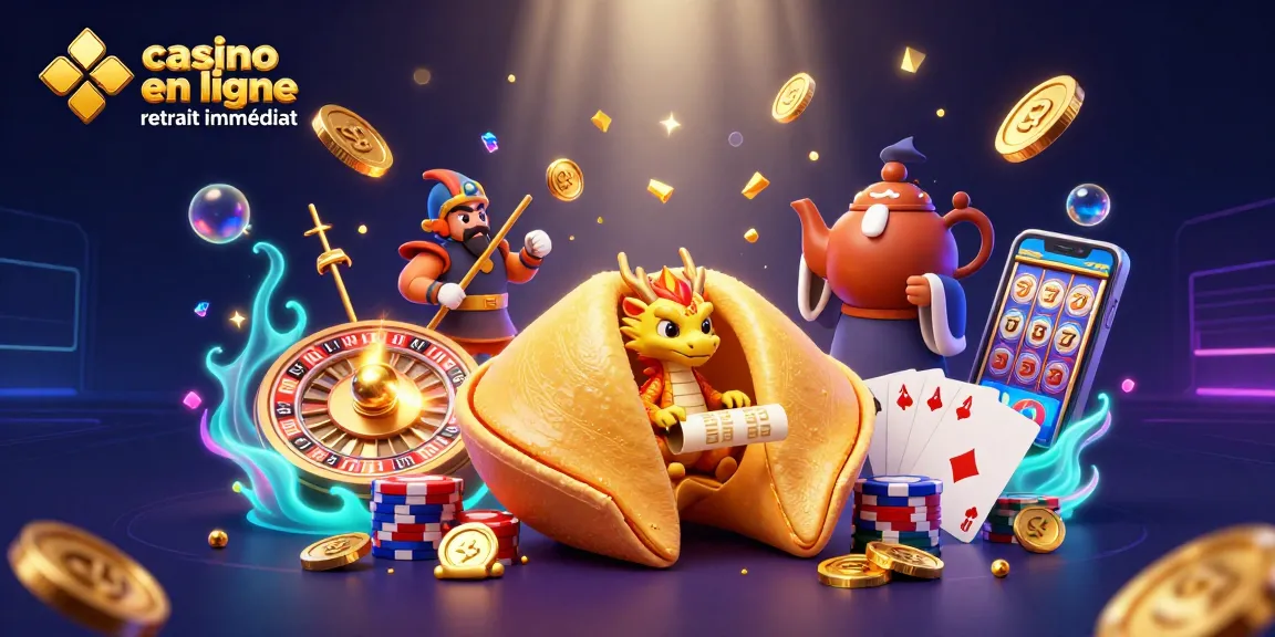 Profitez des jeux de casino en ligne retrait immédiat avec un dragon sage et des pièces d'or flottantes.