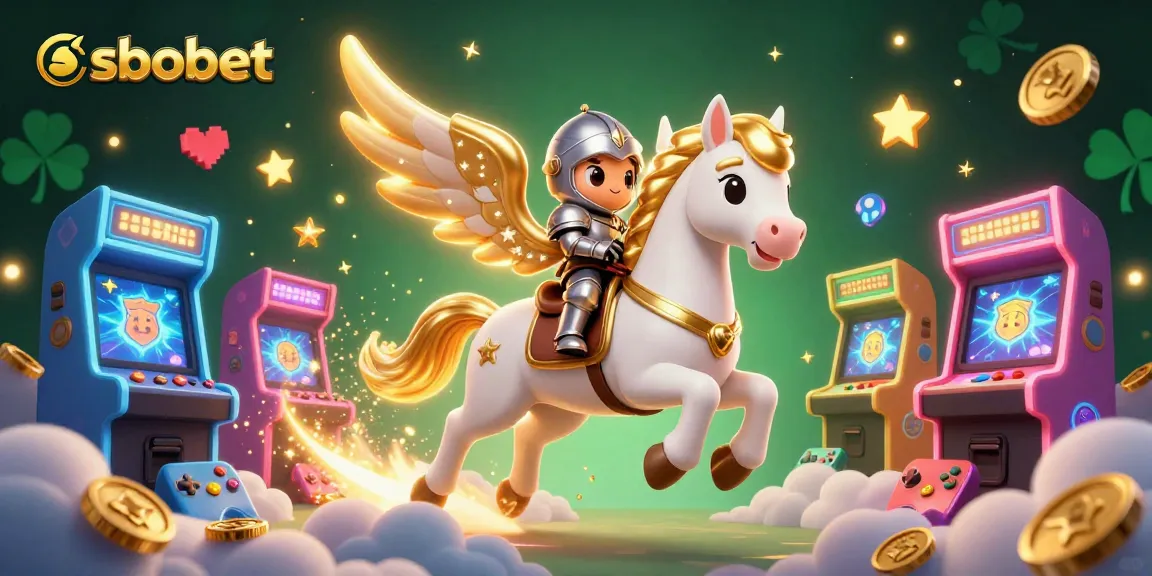 Experience sbobet gaming excitement with a celestial knight soaring above casino elements.