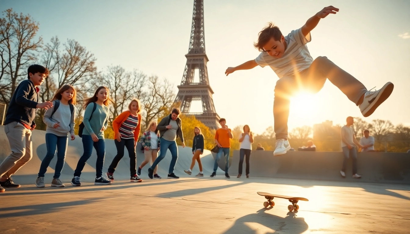 La Paris skate ecole offrant des cours de skateboard à des enfants dans un skatepark dynamique.