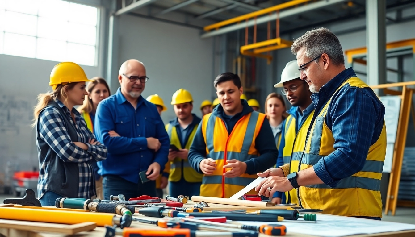 Engaged professionals in a construction workforce development training session improving their skills.
