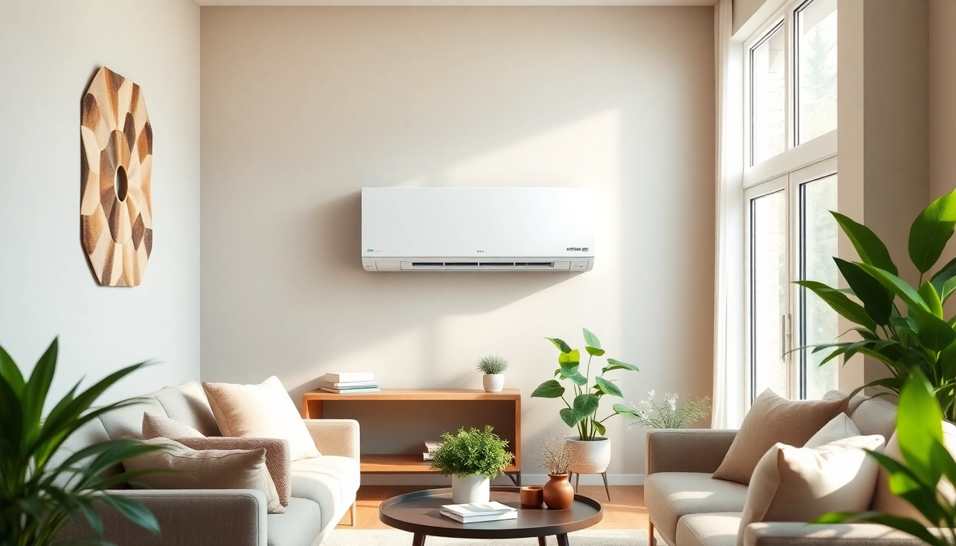 Installing a mitsubishi mini split ac unit in a modern living room for effective cooling.