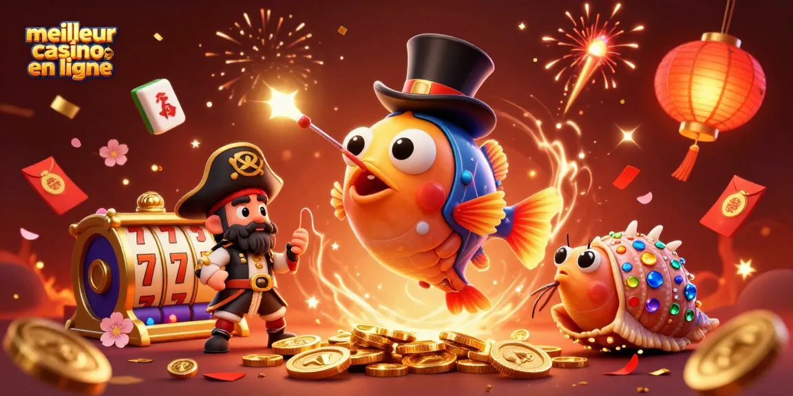 Gagnez avec le meilleur casino en ligne, illustré par un poisson-grondin en haut-de-forme et des jeux captivants.