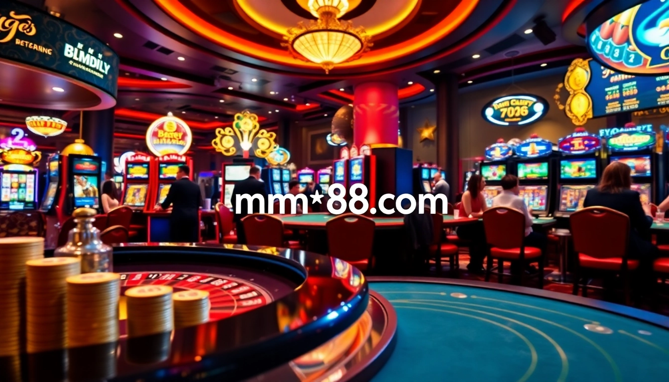 Exciting casino environment showcasing mm88 com with roulette and poker action.