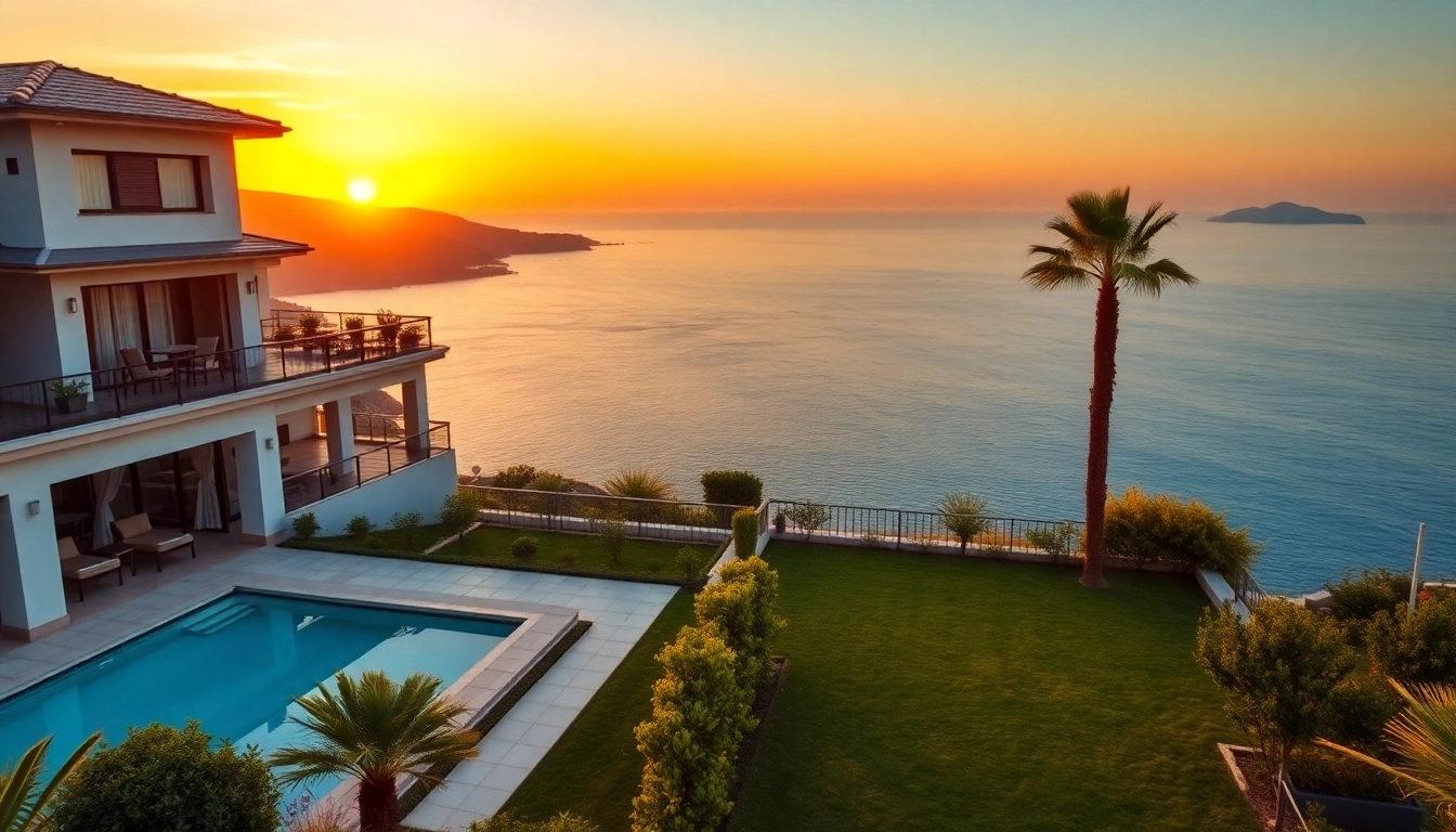 Stunning property in Turkey Alanya showcasing a luxurious villa with a pool and sea views.