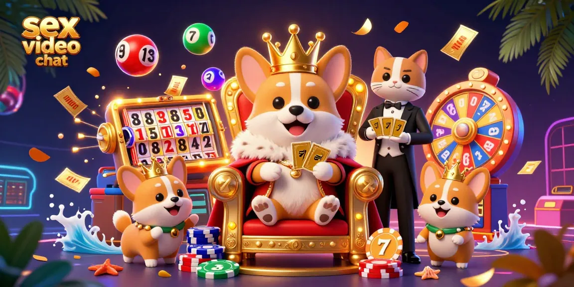 Engage in sex video chat with dynamic gambling elements, including slot reels and a corgi throne.