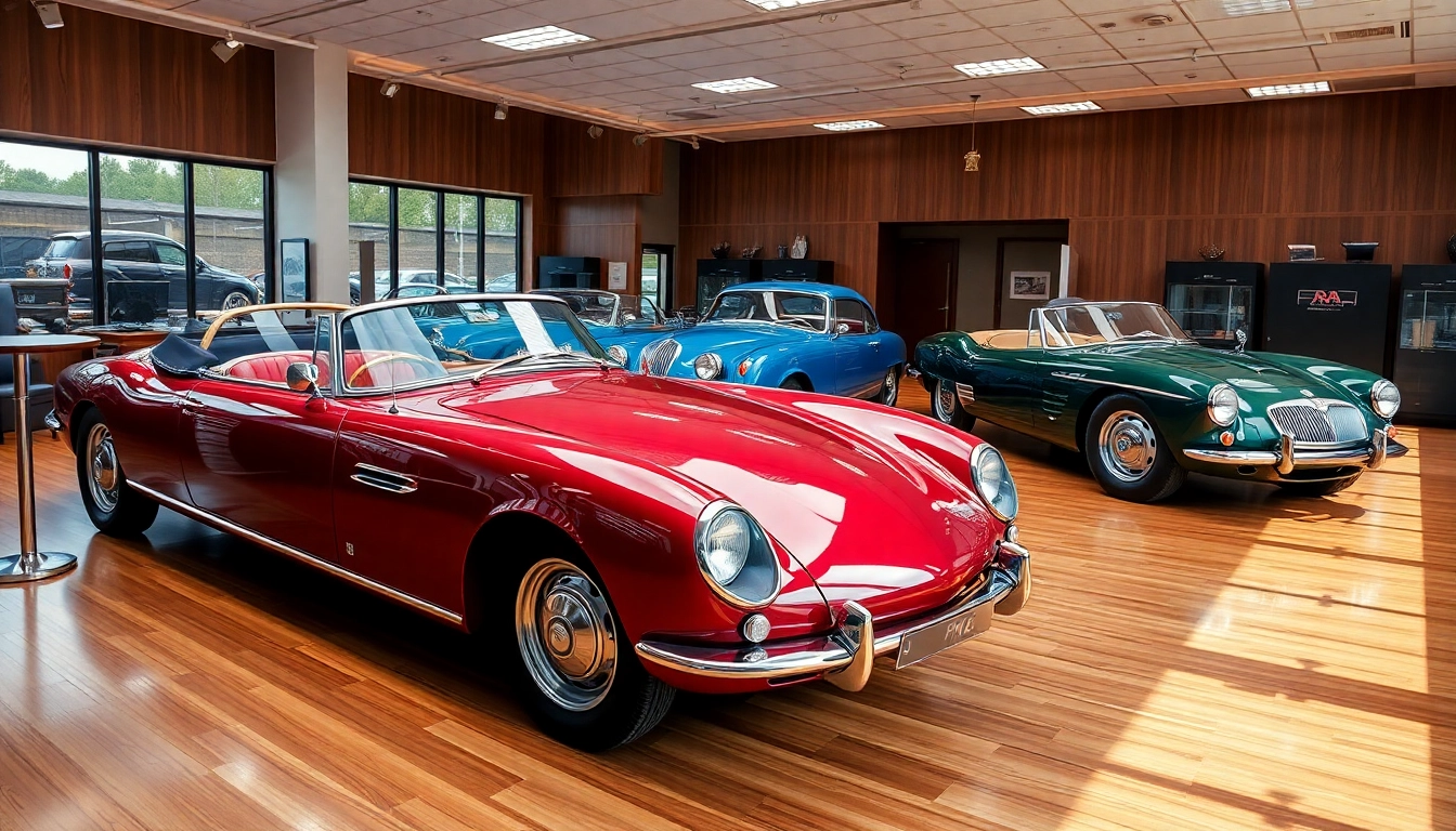 Showcase featuring stunning PRA Classic Cars in a professional vintage showroom setting.