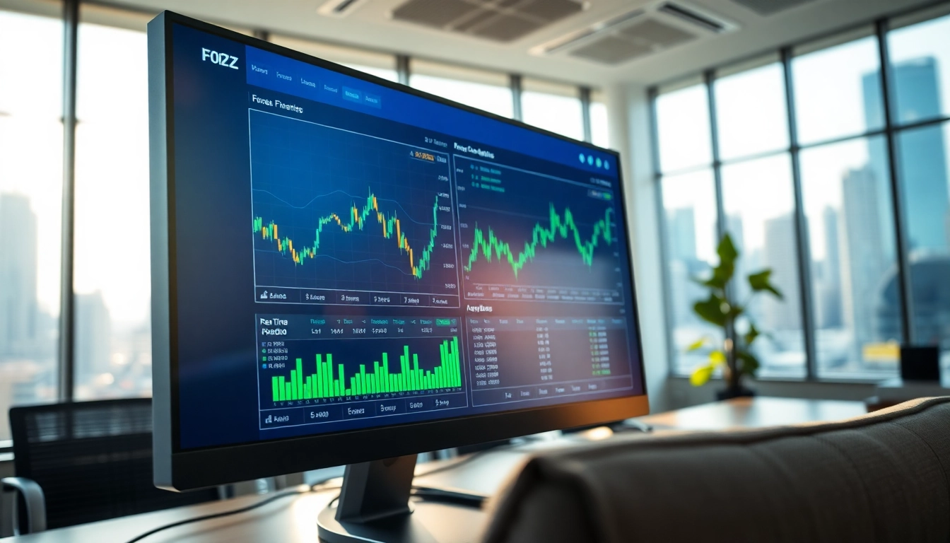 Analyze forex trends and performance with Sway Markets on a trading desk in a modern office.