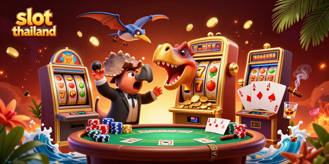 Experience slot thailand action with a pachycephalosaurus hitting a slot machine for a jackpot!
