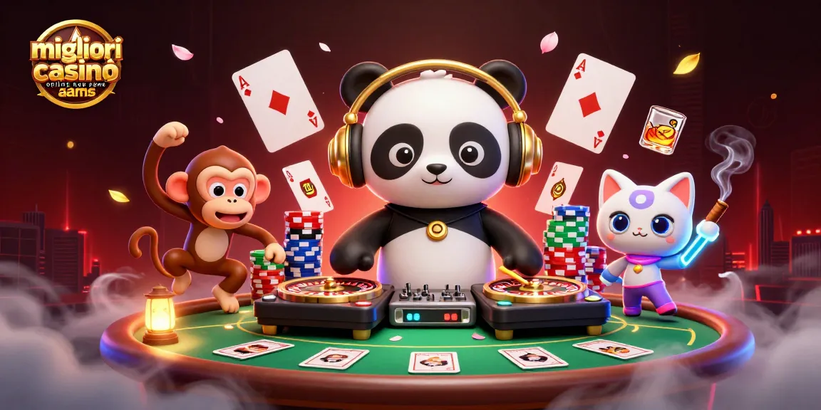 I migliori casinò online non AAMS in un'illustrazione vibrante con un panda DJ e elementi di gioco