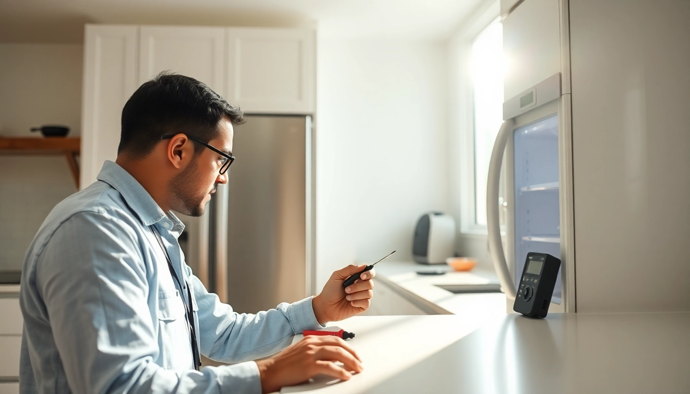 Quick appliance repair los angeles service by a skilled technician in a bright kitchen setting.