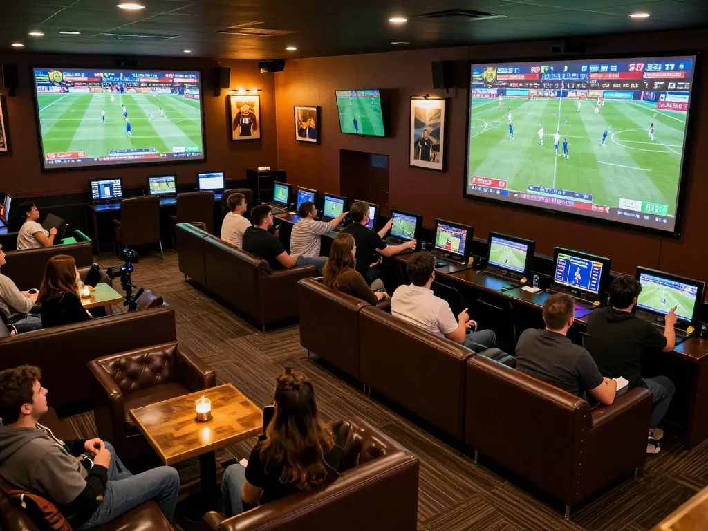 Engaged fans use the Bong Da Lu platform for live sports betting while enjoying the exciting atmosphere