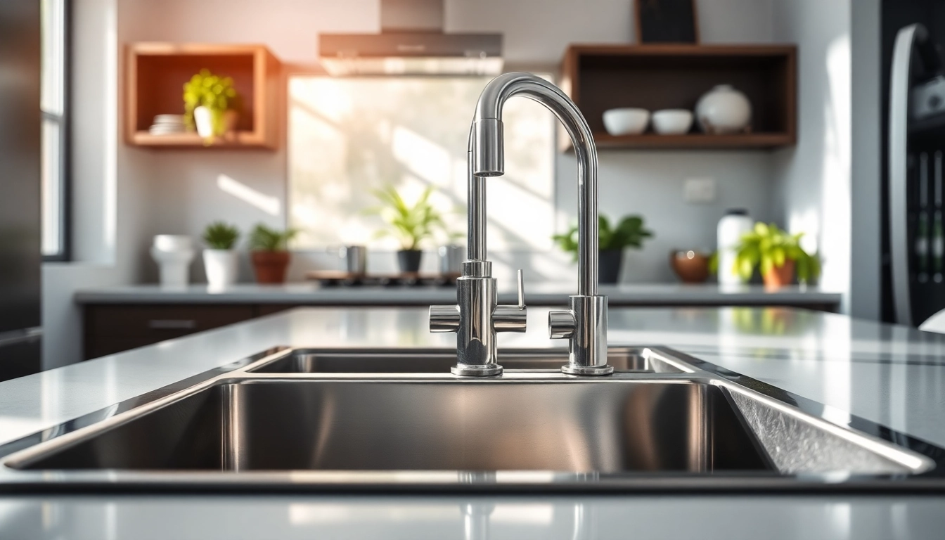 Find a quality stainless steel kitchen sink near me in a stylish modern kitchen setup.