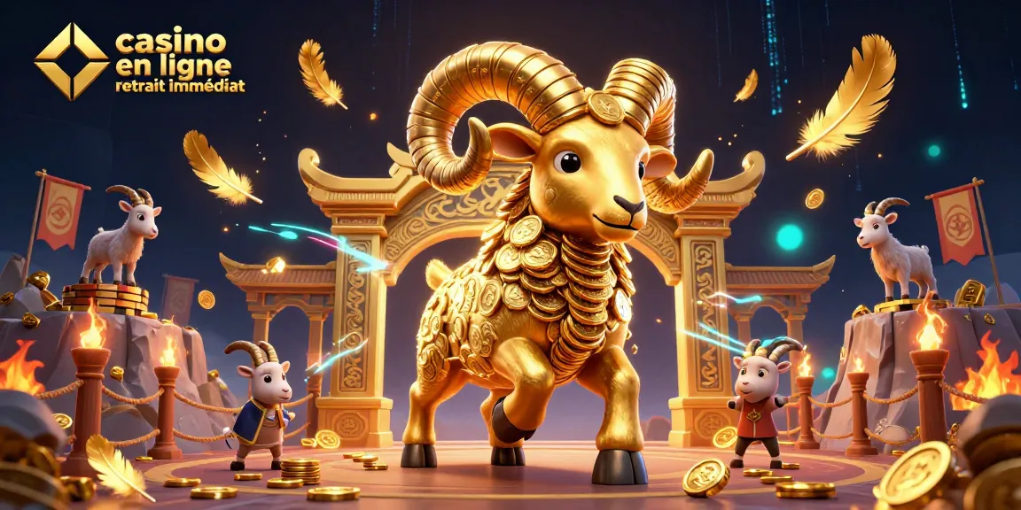 Casino en ligne retrait immédiat avec un bélier doré et des éléments de jeu dynamique.
