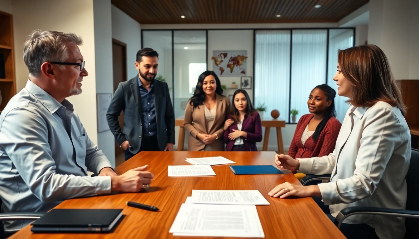 New Hampshire Immigration Attorney consulting with a diverse family in a welcoming office.