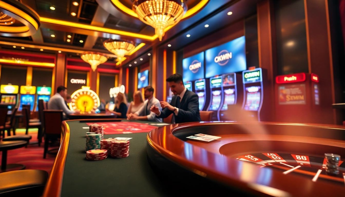 Players enjoying a thrilling game at OKWIN casino, showcasing dynamic betting action.