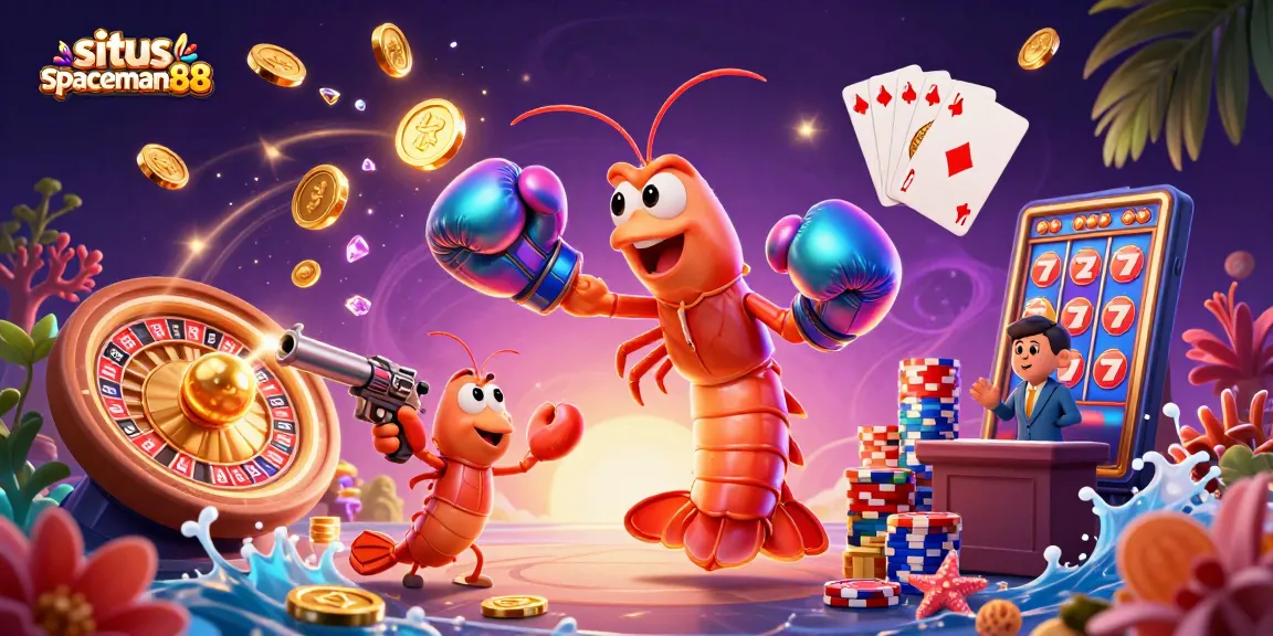 Spin to win with situs spaceman88, featuring vibrant 3D characters amidst cascading coins and jackpot excitement.