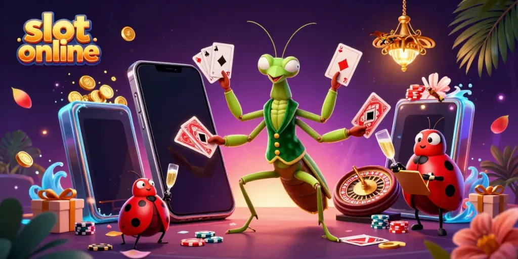 Experience thrilling slot online action with 3D characters, cards, and coins celebrating big wins!