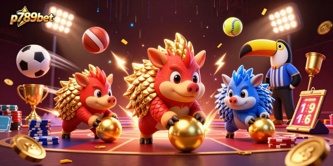 Cá cược tại p789bet với hai con pangolin được nhân cách hóa chơi bowling mạo hiểm giữa đống chip poker.