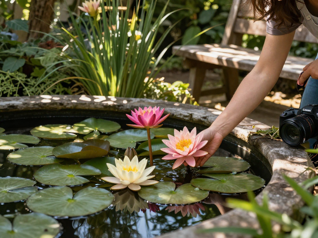 Buy water lilies in a serene garden pond filled with vibrant blooms.