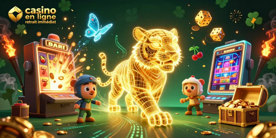 Jouez à des jeux de casino en ligne retrait immédiat tout en découvrant un tigre lumineux dans un paysage numérique.