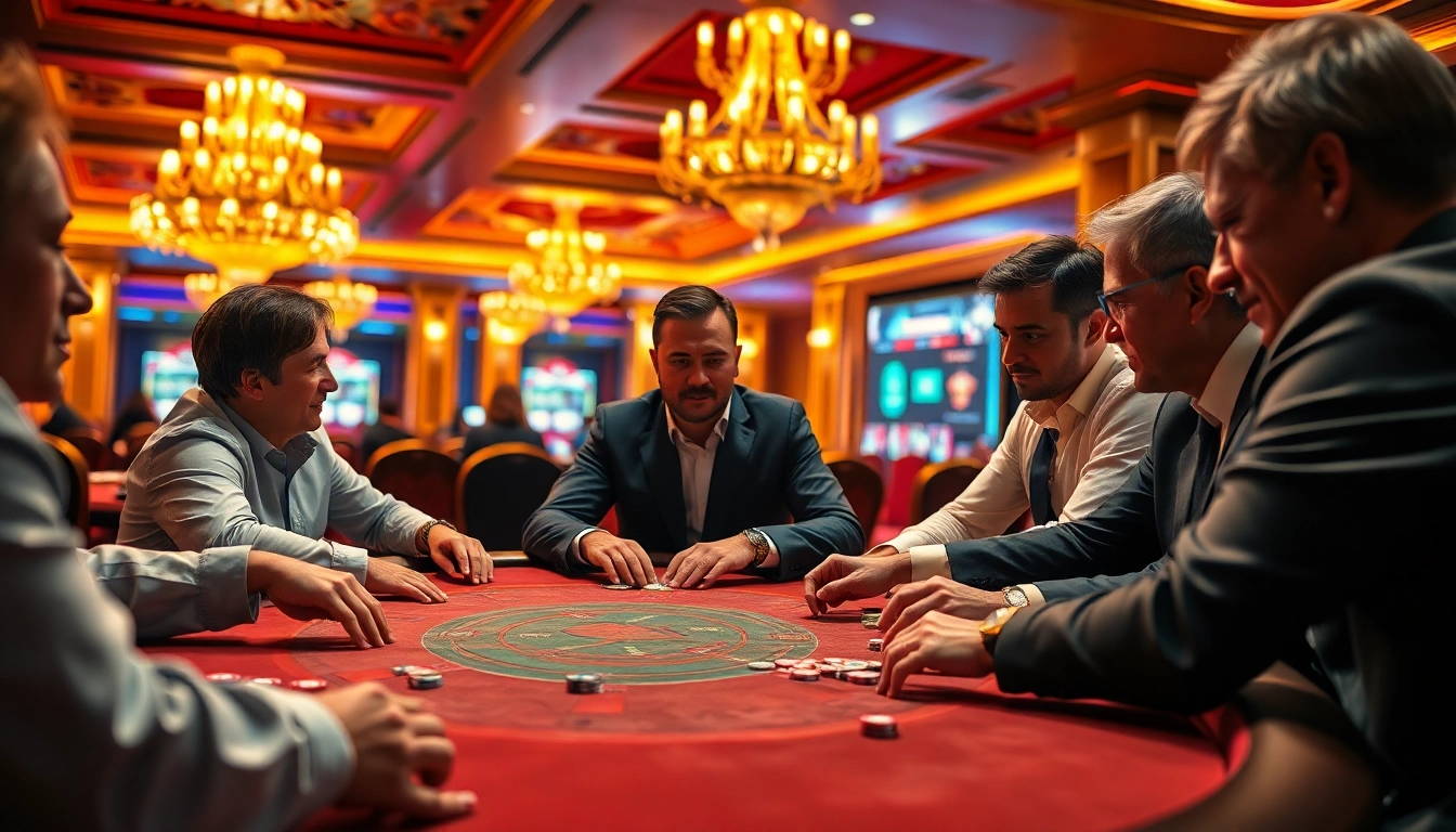 Menangkan permainan idn poker di meja kasino yang mewah dengan suasana meriah.