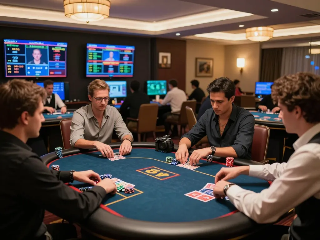 Players enjoying live casino games on king33 platform, engaged in vibrant poker action with real dealers.
