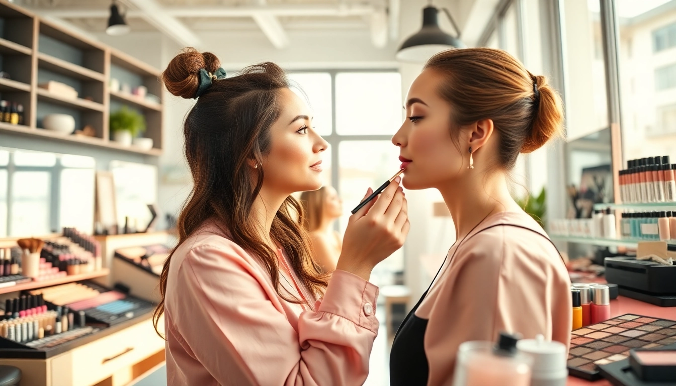 Enhance your skills with makeup courses featuring a professional artist in a vibrant studio setting.