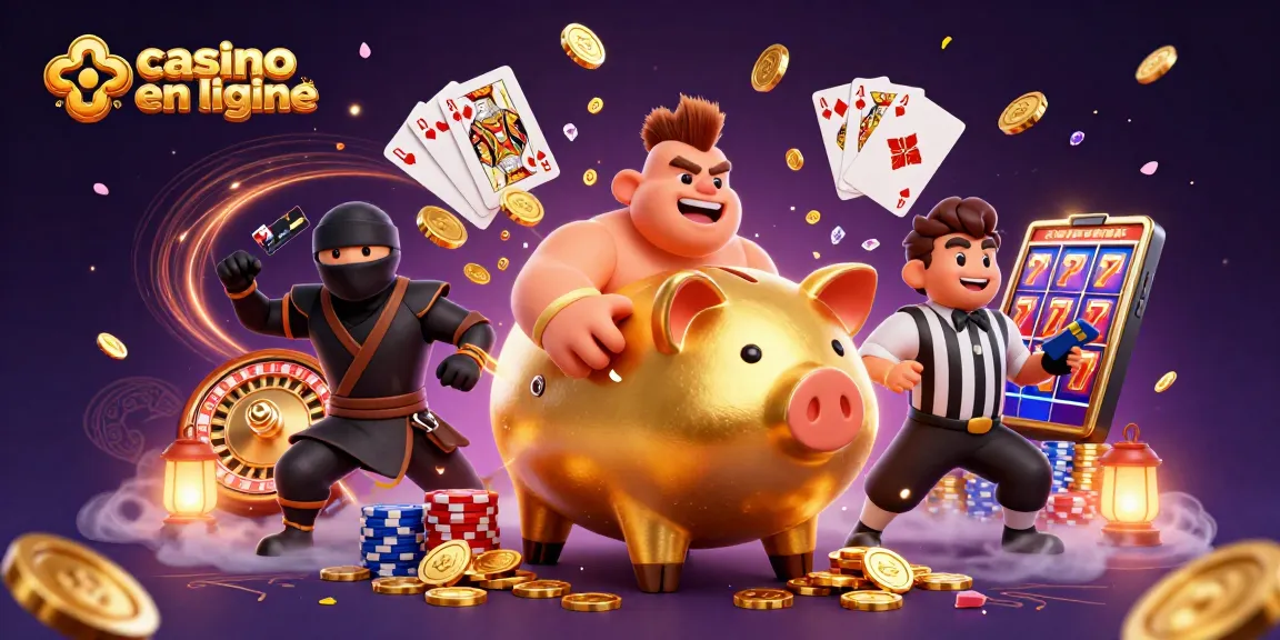 Le casino en ligne retrait immédiat présente une scène dynamique avec un lutteur sumo en forme de tirelire dorée.