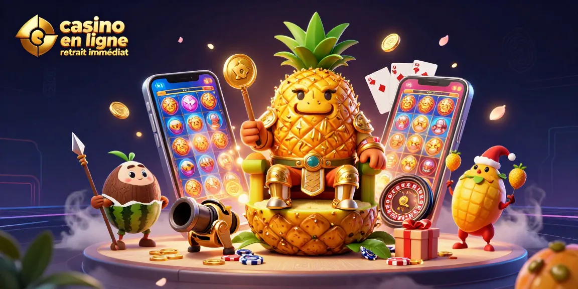 Célébrez le jeu avec casino en ligne retrait immédiat, découvrez une scène dynamique de casino colorée.
