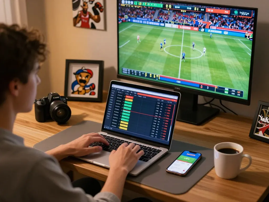 Person engaged in sports betting using the Link Bet88 app on a laptop.