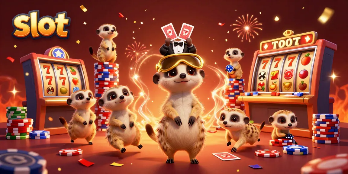 Spin to win at the slot machines in this lively 3D meerkat casino scene.