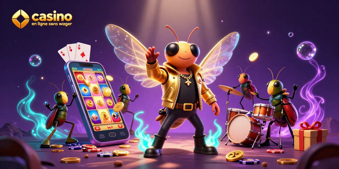 Vibrez avec le casino en ligne sans wager grâce à une illustration dynamique de rockstars et de jeux.