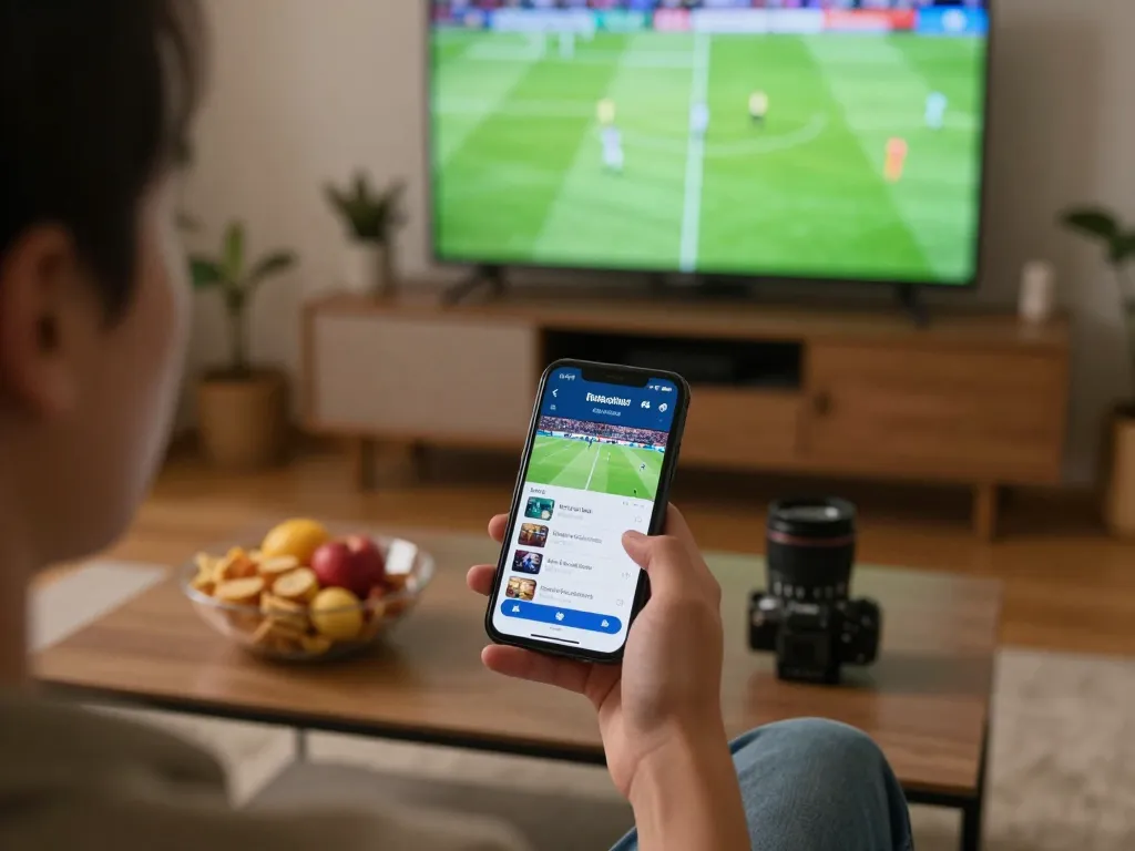 Watch trực tiếp bóng đá hôm nay on a mobile device in a cozy home setting, enhancing the live sports experience.