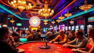 คาสิโนที่เต็มไปด้วยชีวิตชีวาและบรรยากาศตื่นเต้นในเกมโป๊กเกอร์