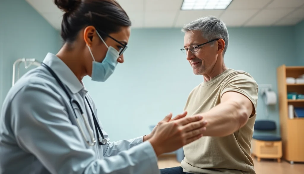 Engaged patient receives personalized care at Health in Motion Rehabilitation clinic.
