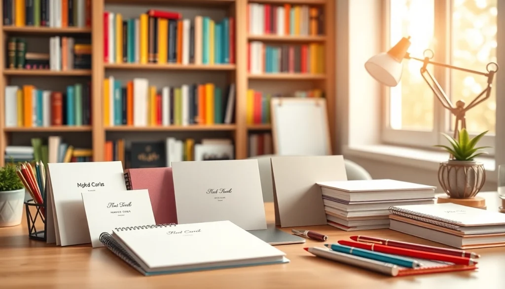 Showcase elegant stationery company products arranged on stylish desk for creative workspace.