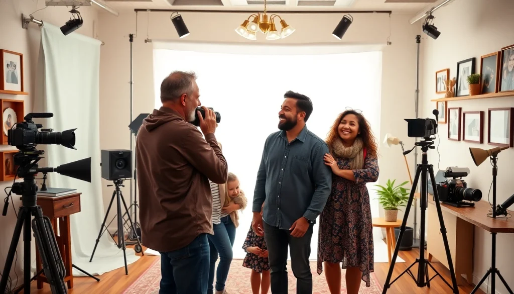 Professional photographer capturing family moments in a cozy photo studio near me.