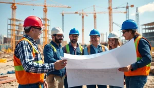 Find reliable building companies near me with skilled professionals on a construction site.