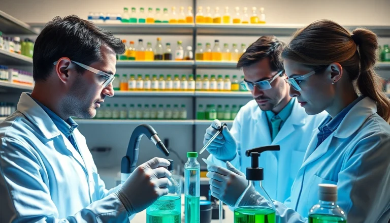 Find high-quality peptides online, researchers working in a professional lab setting.