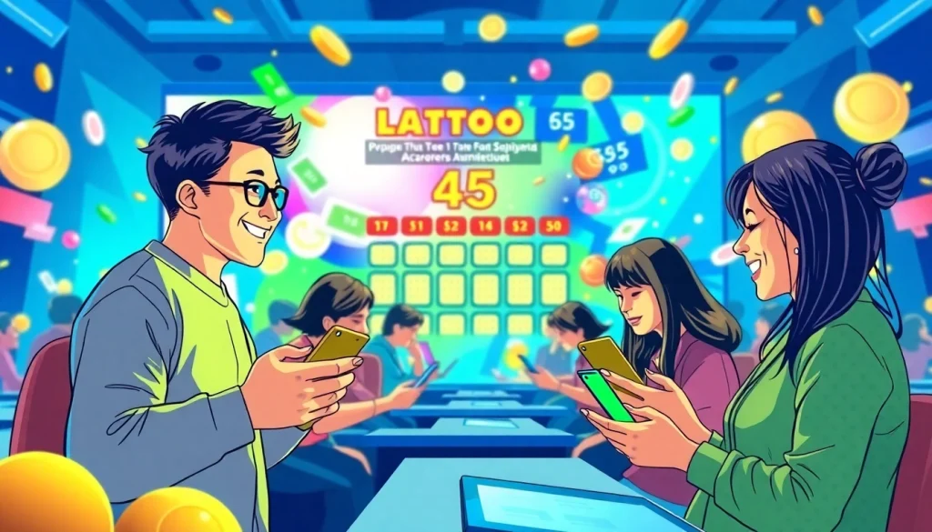 Menggambarkan pengguna yang berinteraksi dengan diantogel di platform digital, menciptakan suasana penuh semangat.