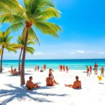 Enjoying Clearwater beach with family under a bright blue sky and soft, white sand.