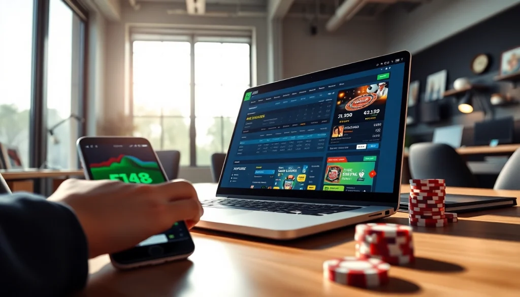 Engaged user exploring the AF88 com betting platform with modern tech setup.