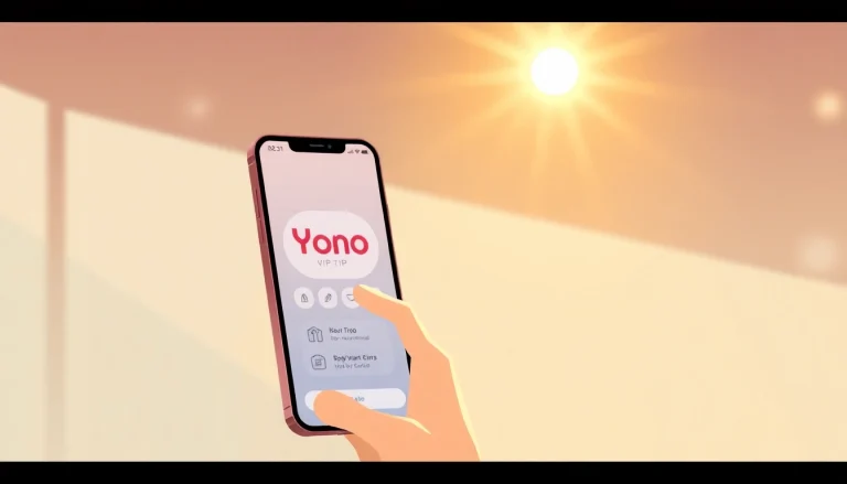 The user engages with the Yono VIP app on a smartphone, showcasing its features and interface.