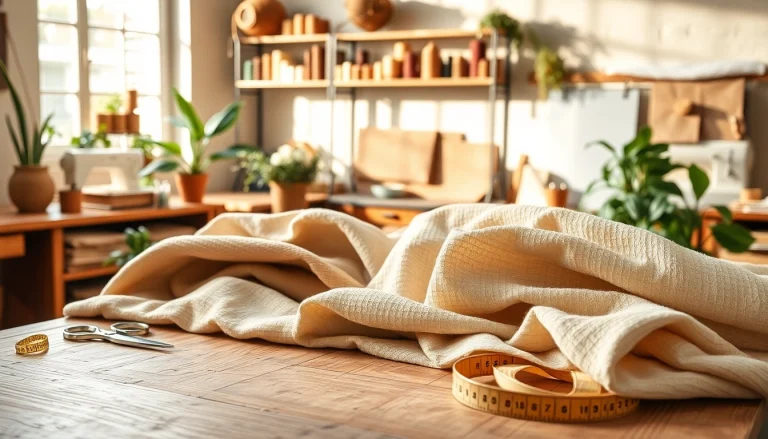 Ontdek unieke eigenschappen van ongebleekt katoen met natuurlijke texturen in een naaiatelier.