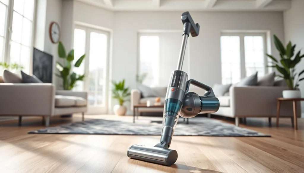 Best cordless vacuum with sleek design showcased in a bright, modern living room.